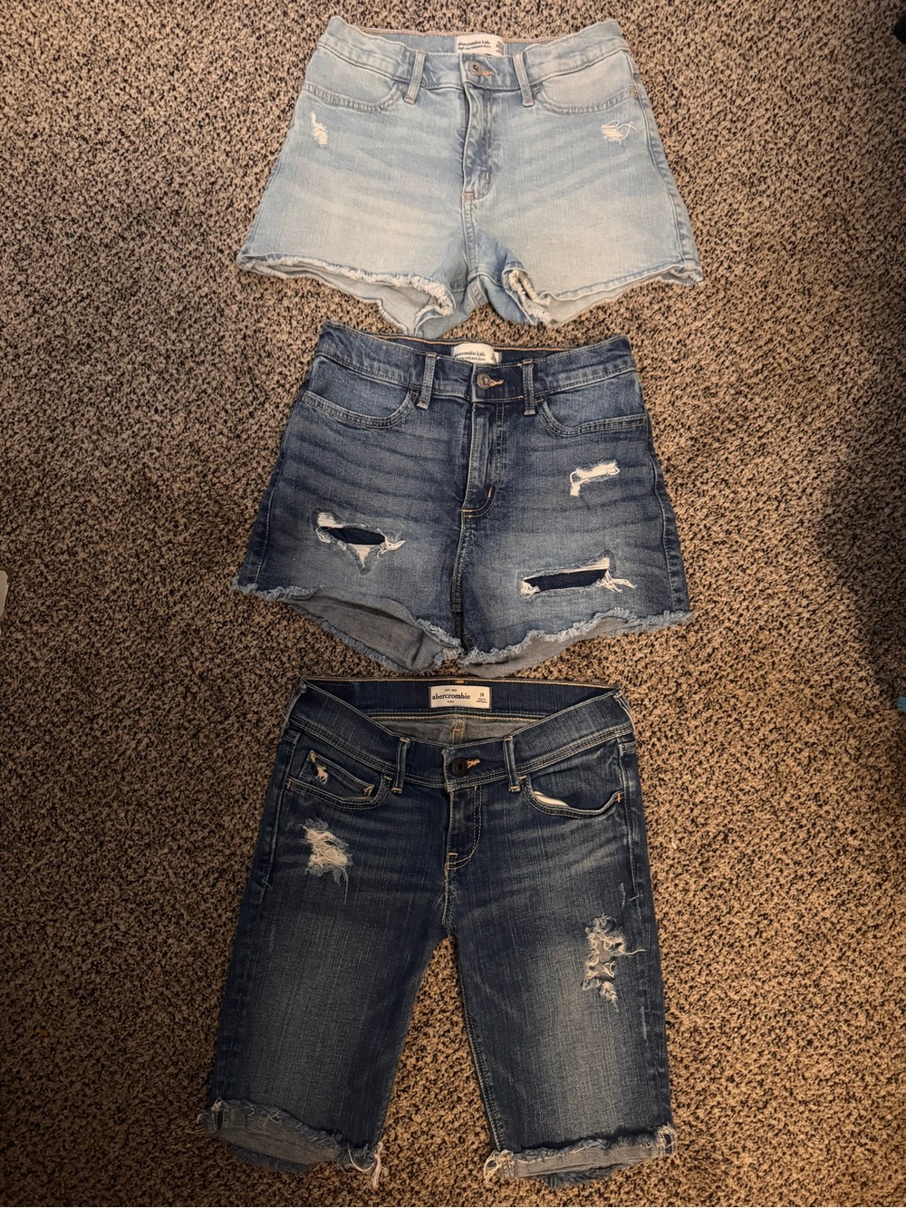 Abercrombie Denim Shorts Trio - Light Blue, Medium Blue, Dark Blue